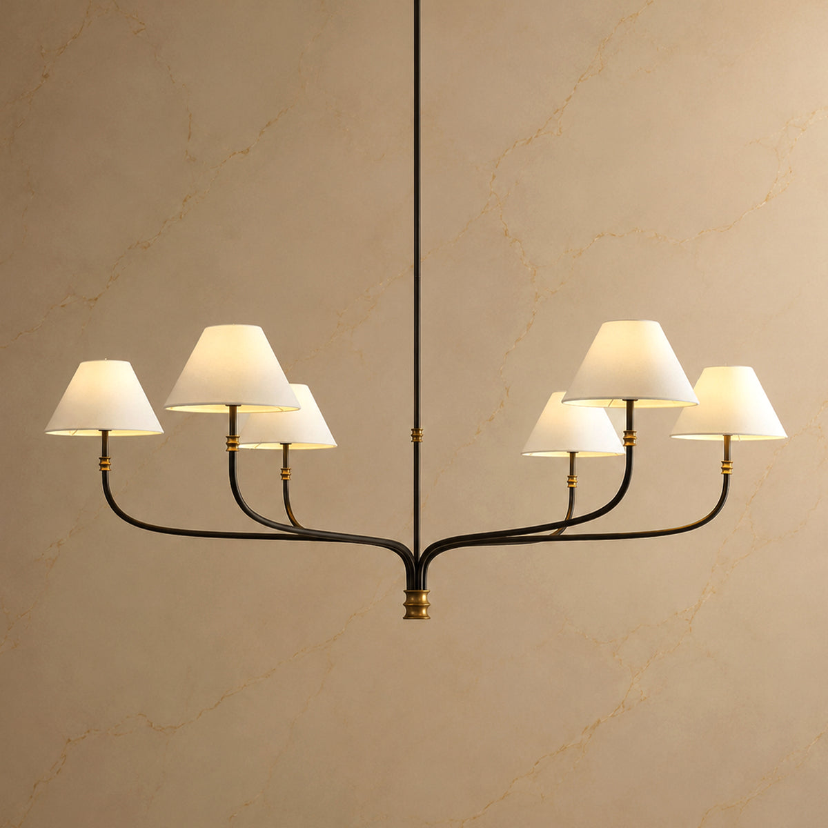 Collins Metal Round Chandelier with lights on