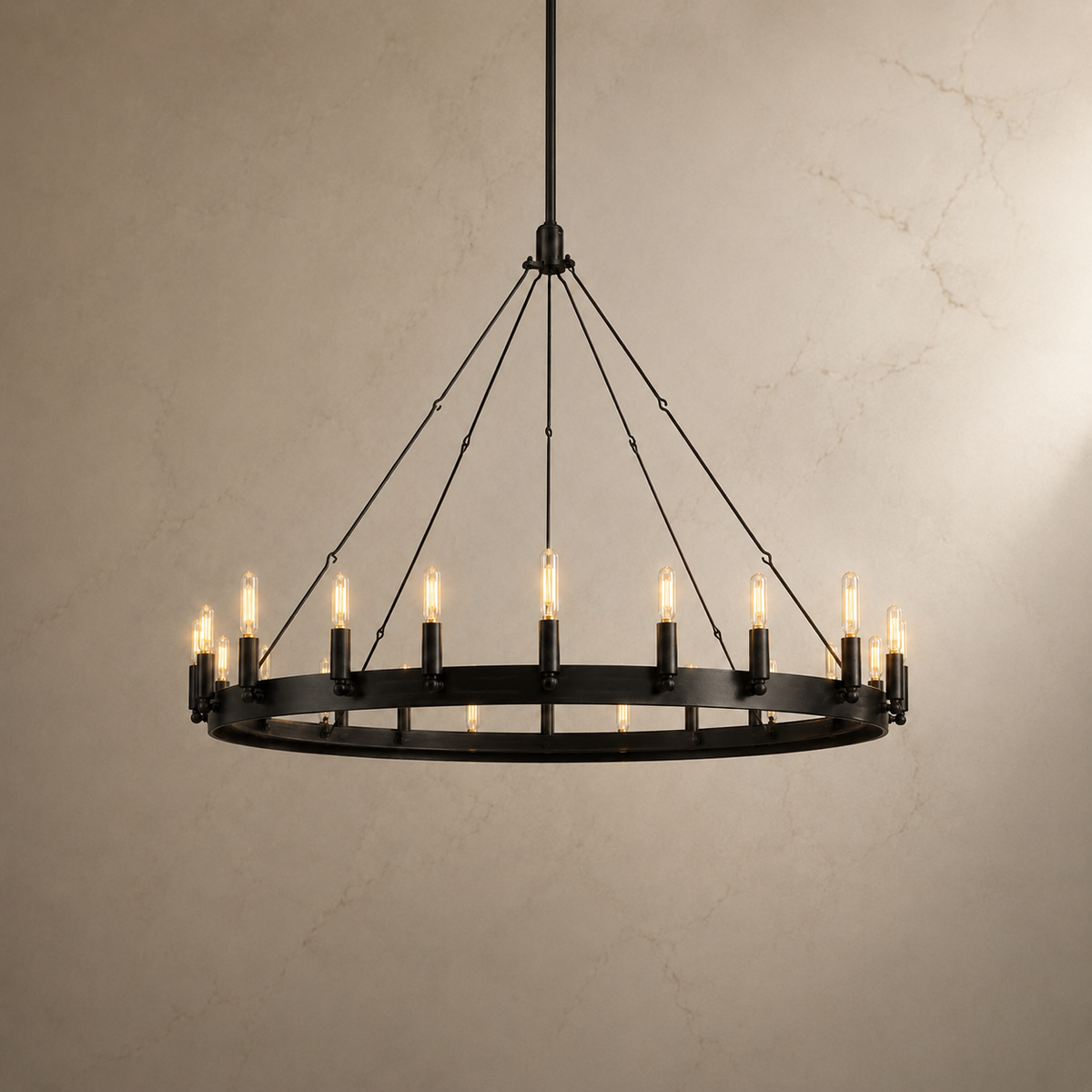 Cominv Metal Round Candelabra Chandelier in black, light on