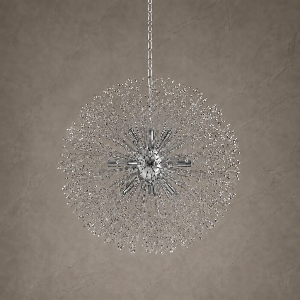 Dandelion crystal round chandelier in Chrome, 16 lights, unlit