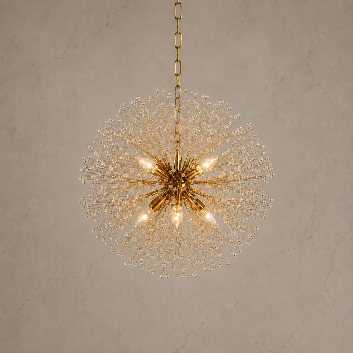 Dandelion crystal round chandelier in Gold, 9 lights, illuminated