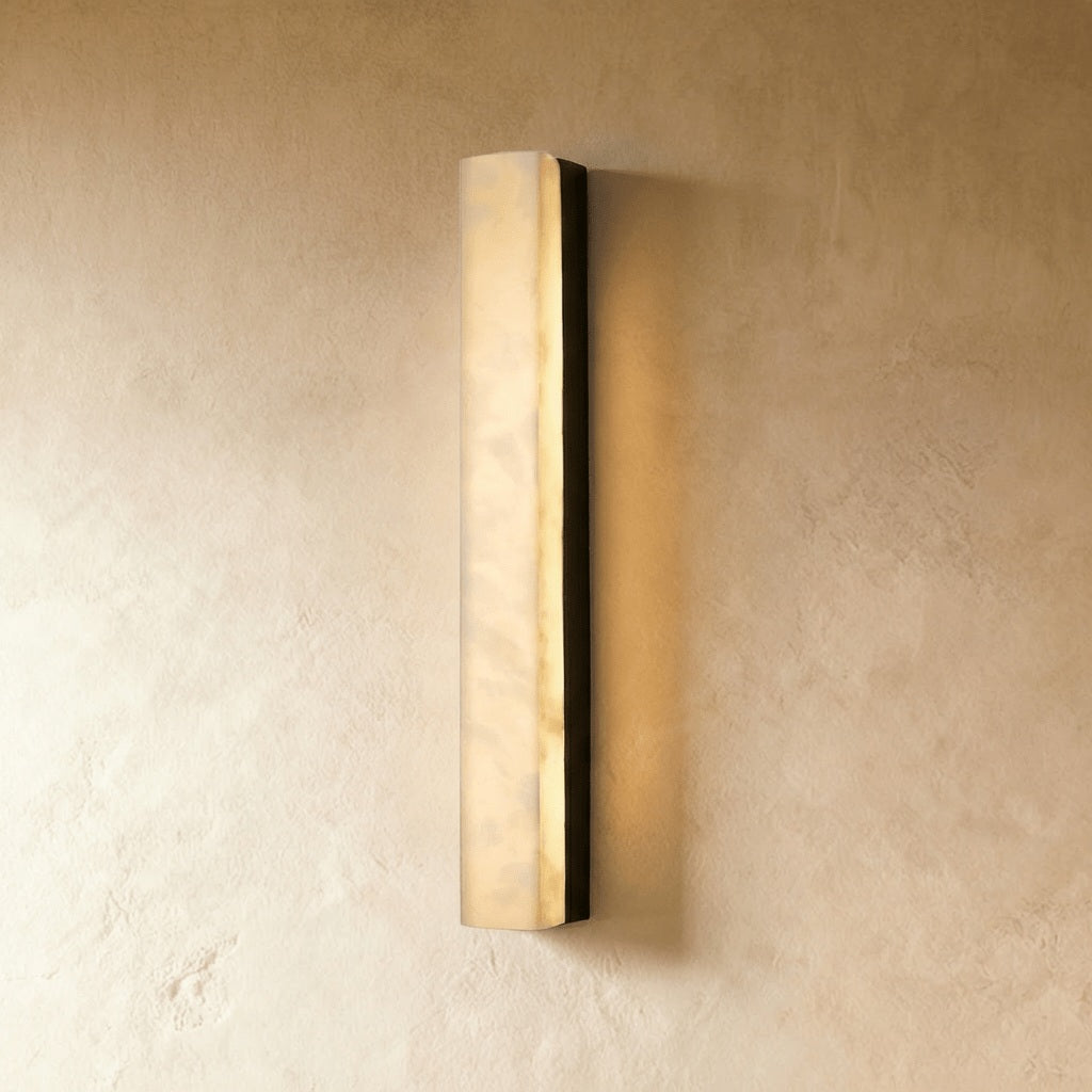 Dara Alabaster Linear Wall Sconce black hardware; source product view | CARRA HOME