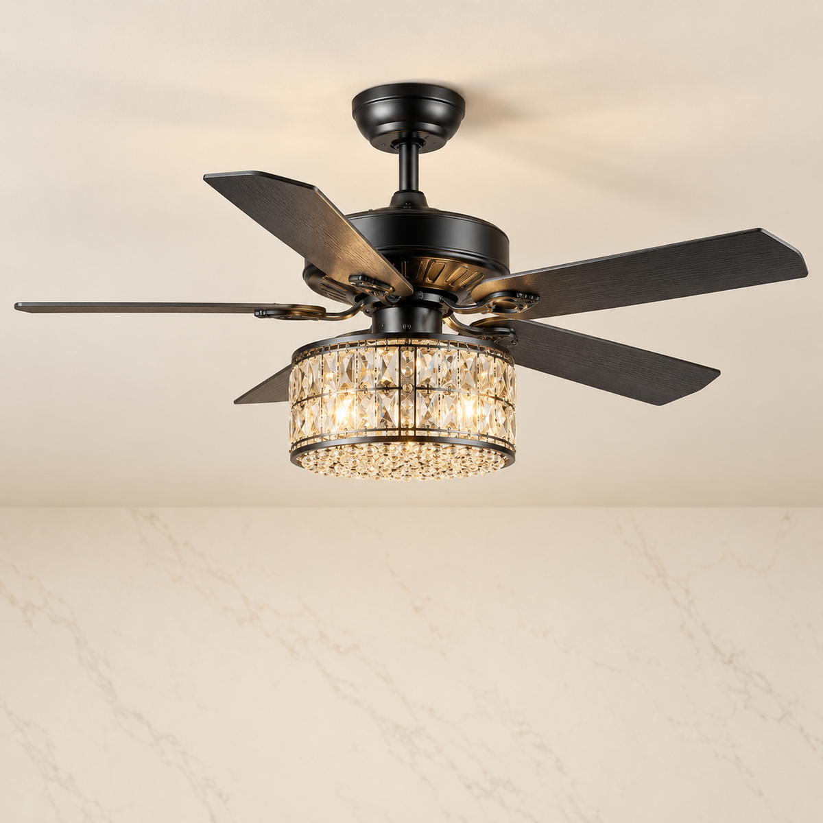 5-Blade 52-inch Double Layer Drum Ceiling Fan illuminated