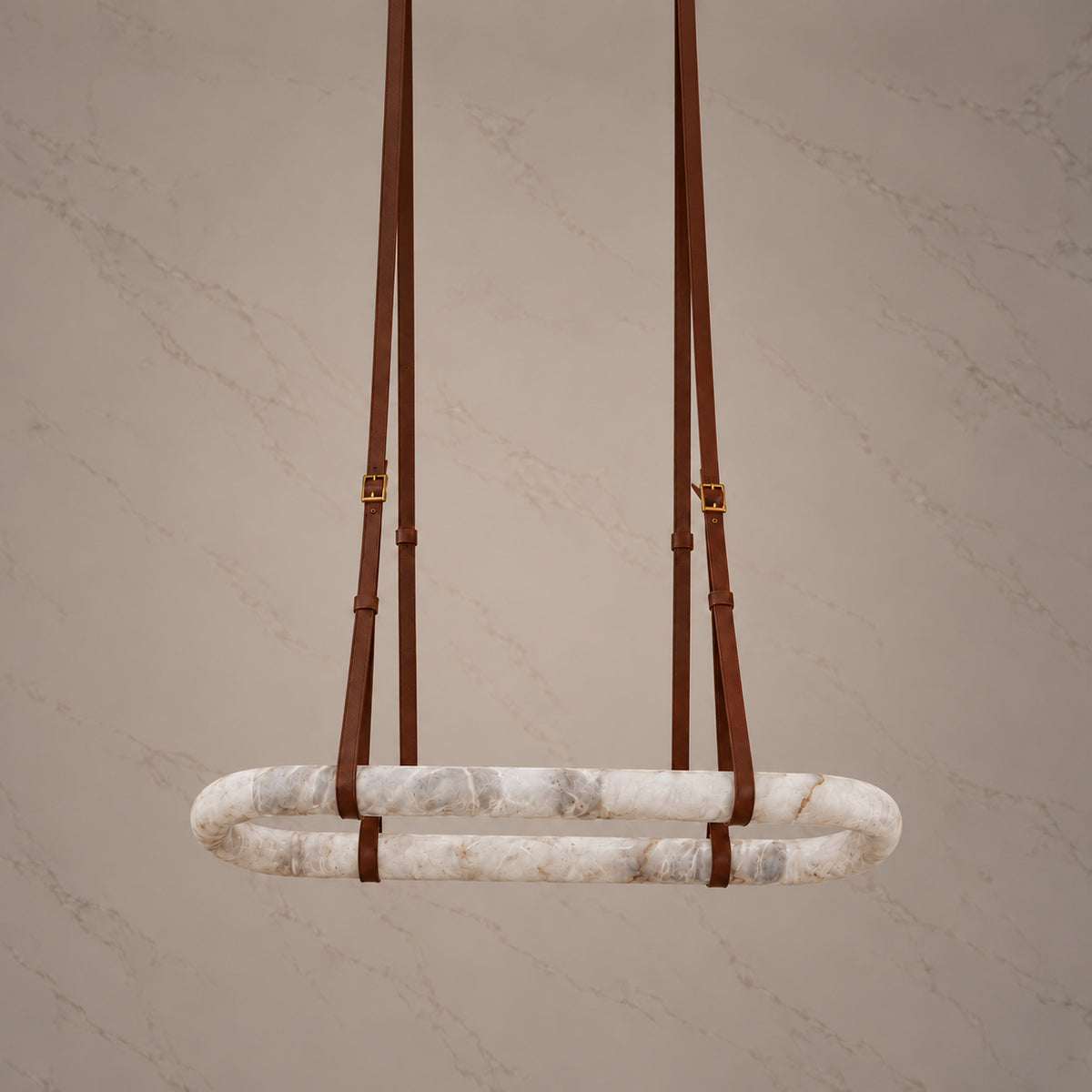 Elwin Alabaster Leather Oval Chandelier 135 cm, light off | CARRA HOME