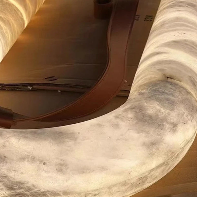 Close view of natural alabaster veining on the oval ring | CARRA HOME