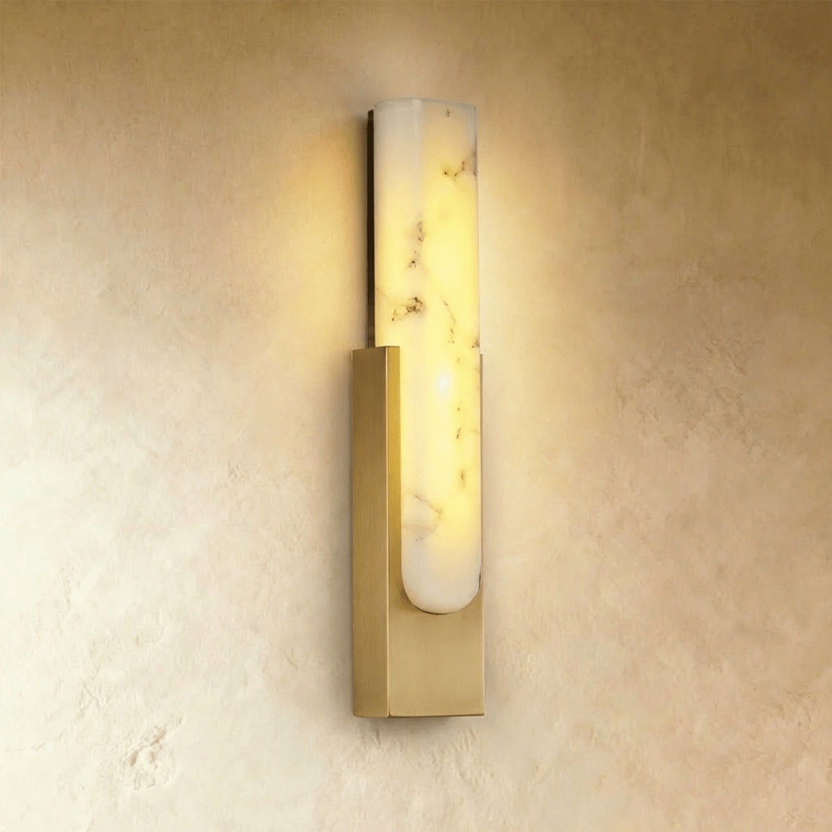 Emilia Alabaster Wall Sconce gold hardware; source product view | CARRA HOME