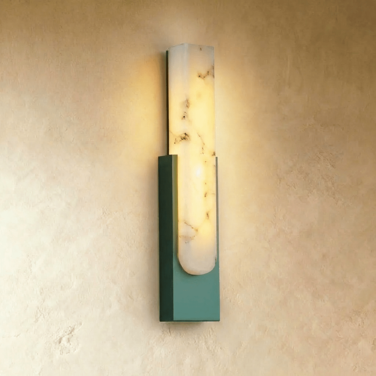Emilia Alabaster Wall Sconce, green metalwork, 10 cm wide × 50 cm high, corresponding variant product view | CARRA HOME