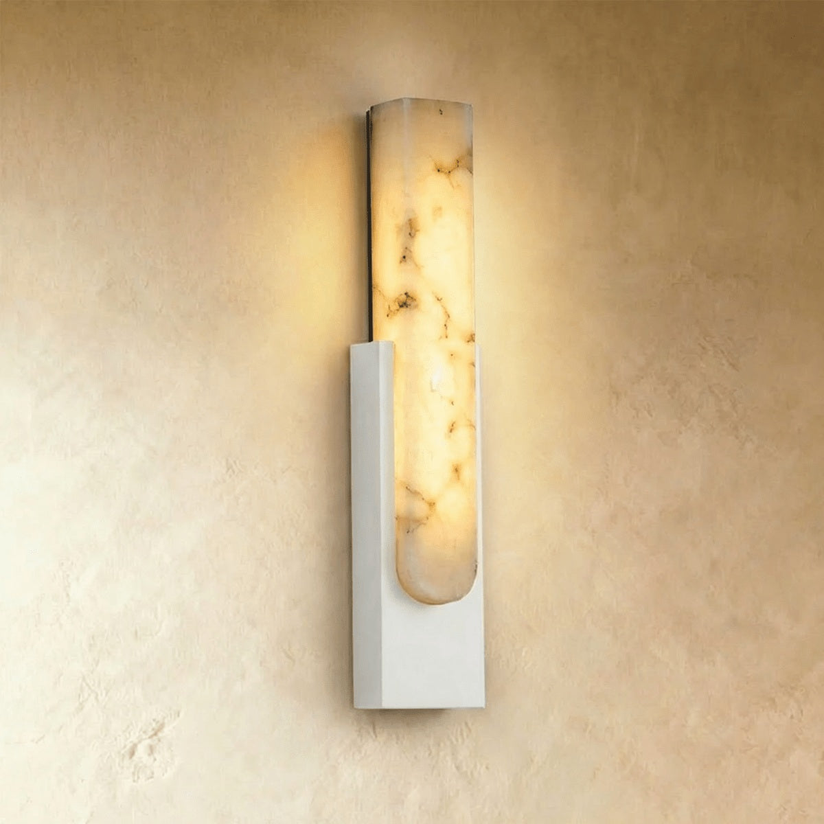 Emilia Alabaster Wall Sconce white hardware; source product view | CARRA HOME