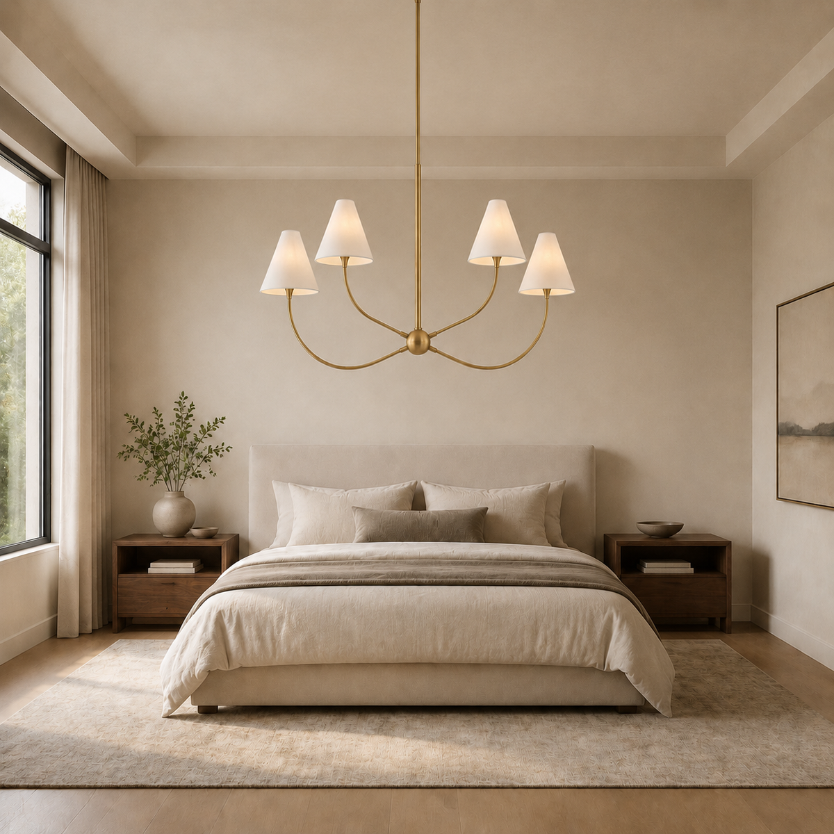 evermore fabric shade chandelier gold bedroom