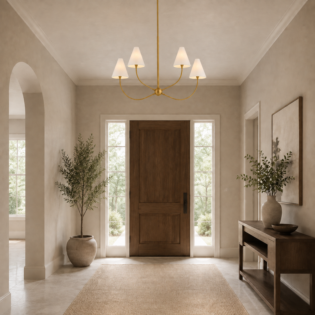 evermore fabric shade chandelier gold foyer