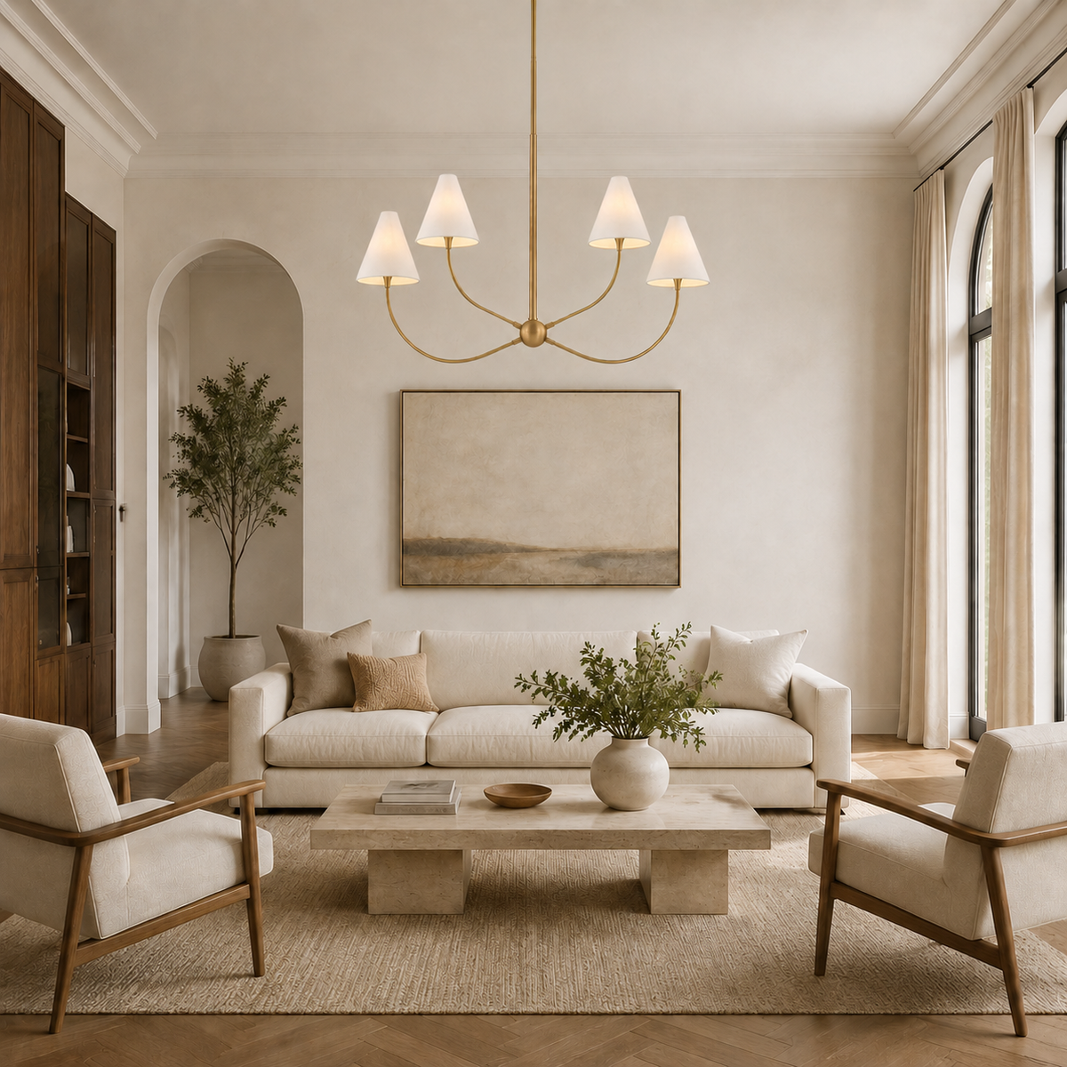 evermore fabric shade chandelier gold living room