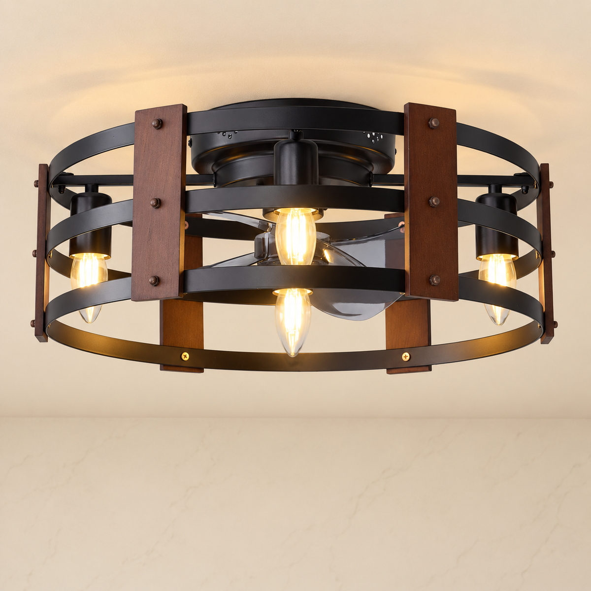 20-inch Farmhouse Caged Ceiling Fan with Light