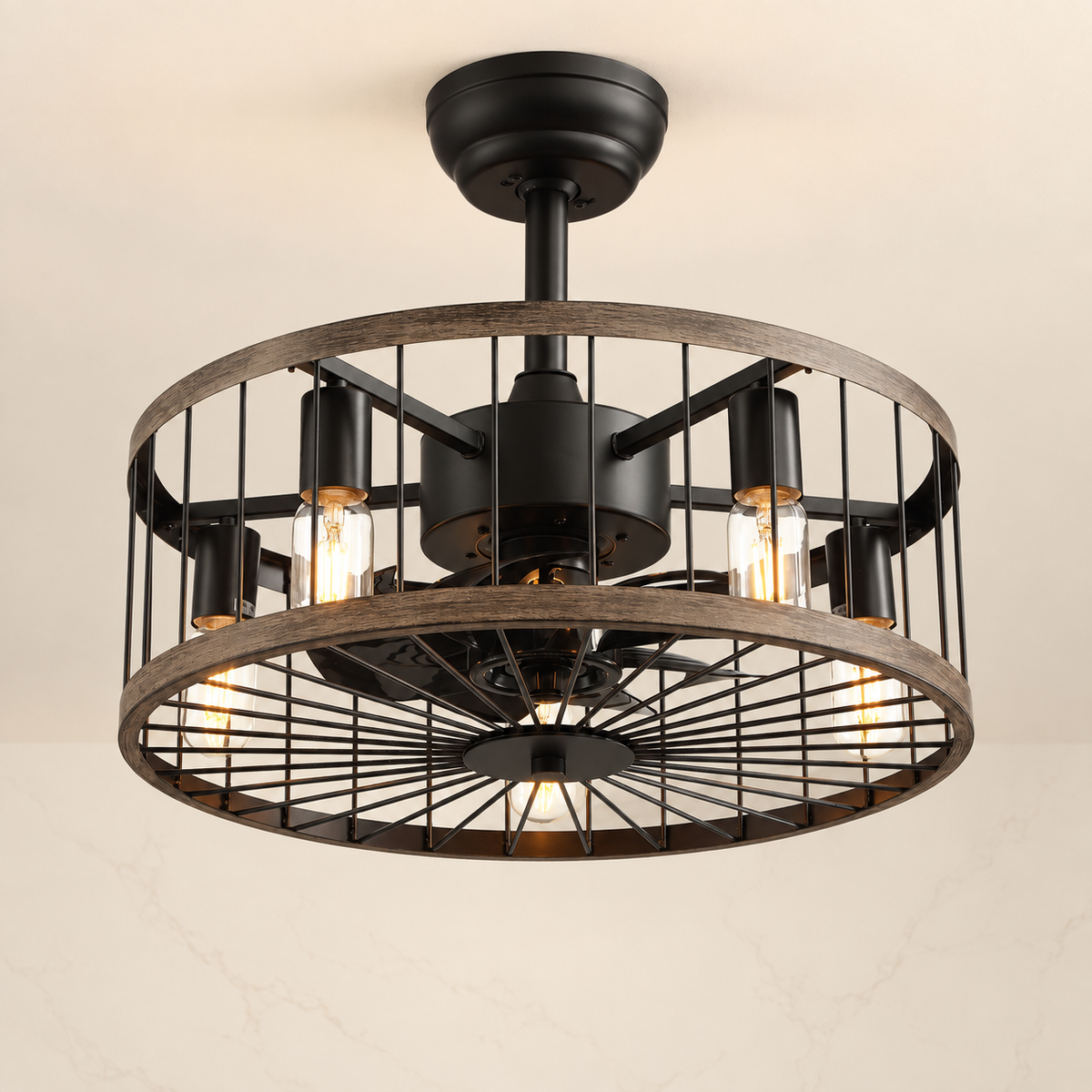 20-inch Farmhouse Drum Caged Ceiling Fan with Light