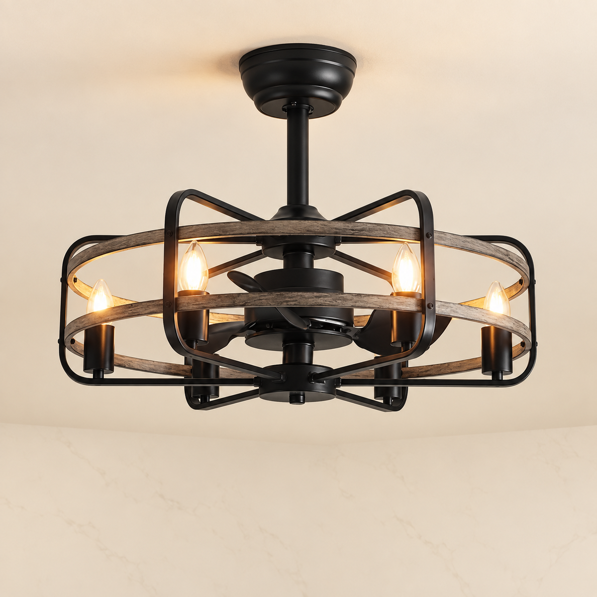 Farmhouse 25-inch Cage Ceiling Fan Light