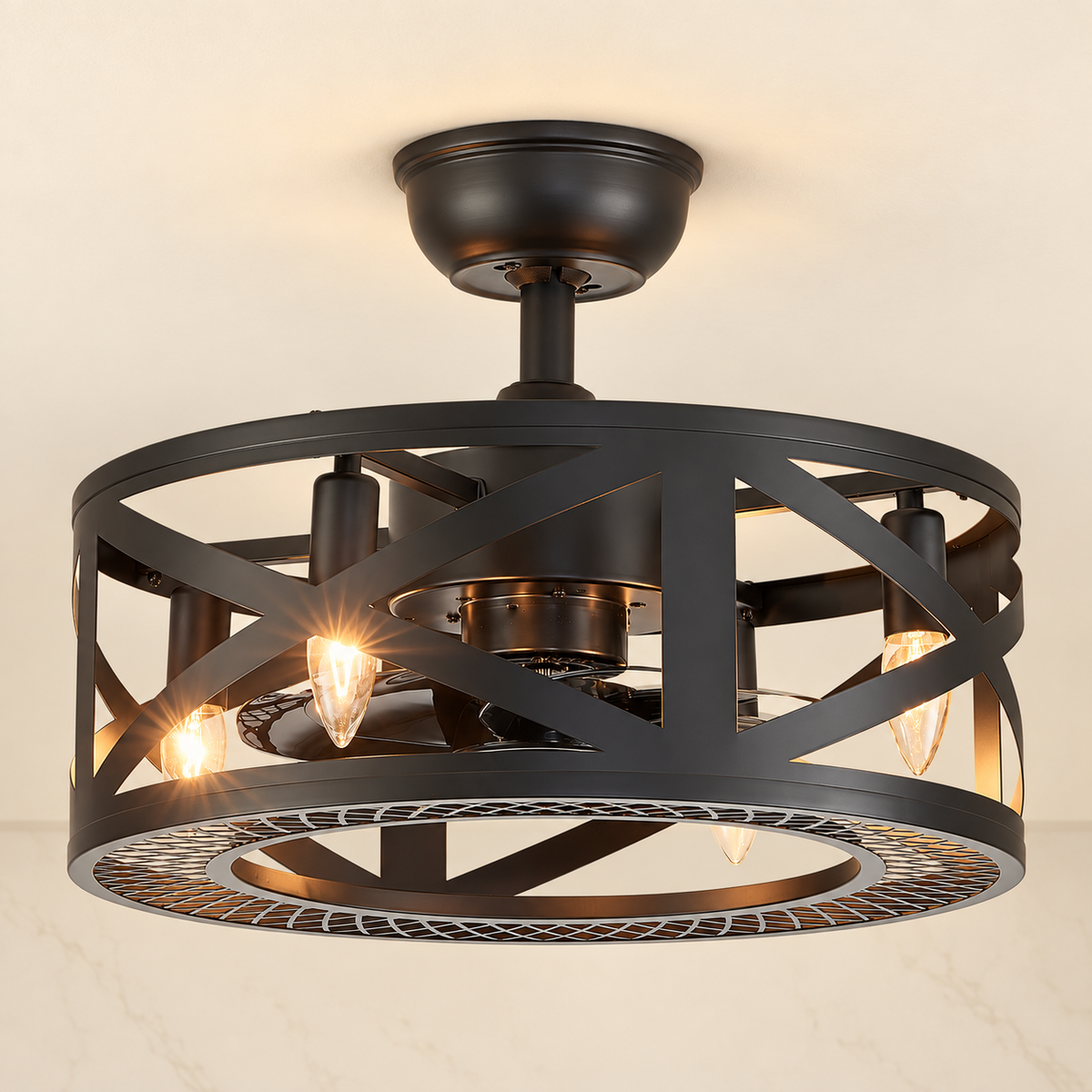 Farmhouse Industrial Caged Ceiling Fan