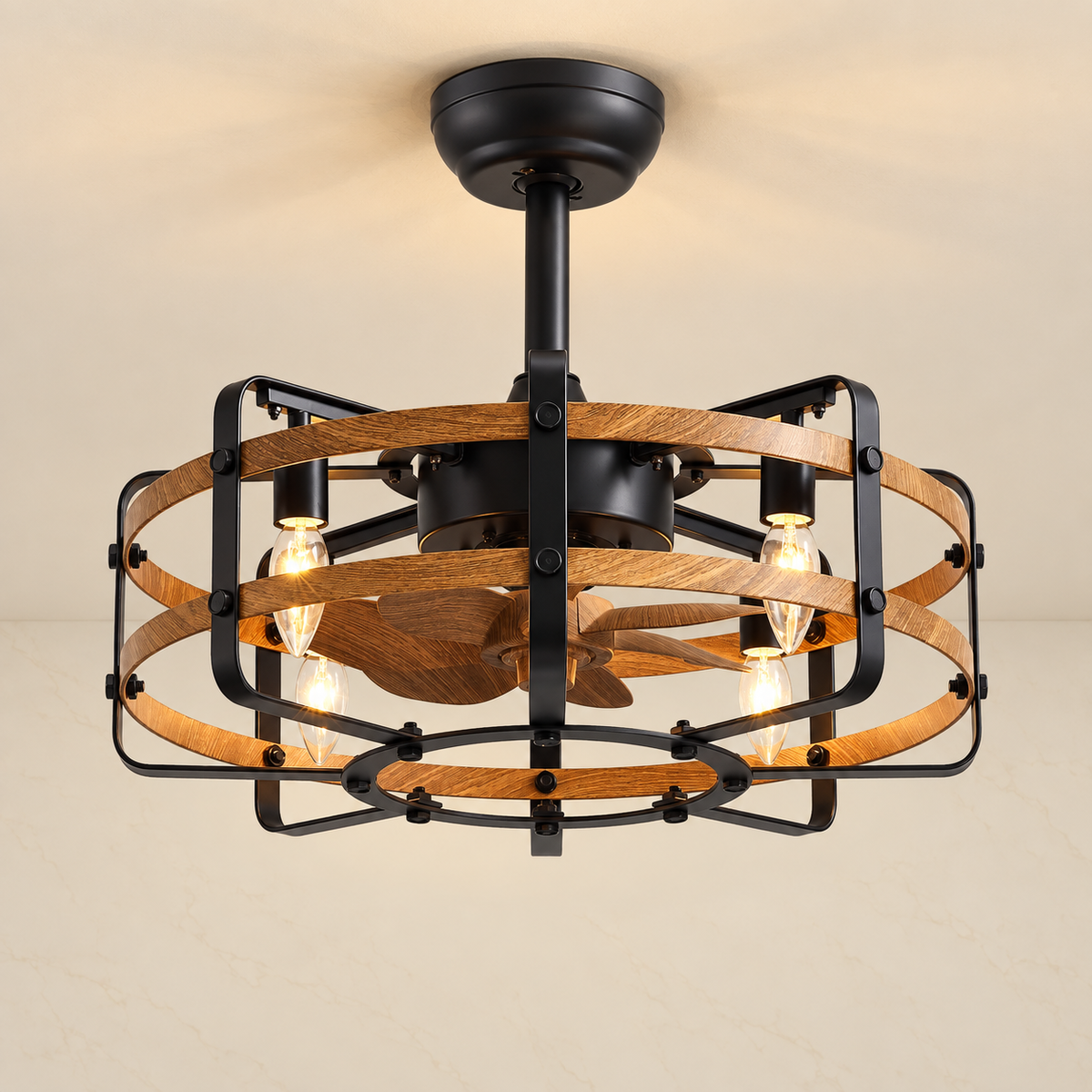 20.1-inch Farmhouse Wood Grain Caged Ceiling Fan