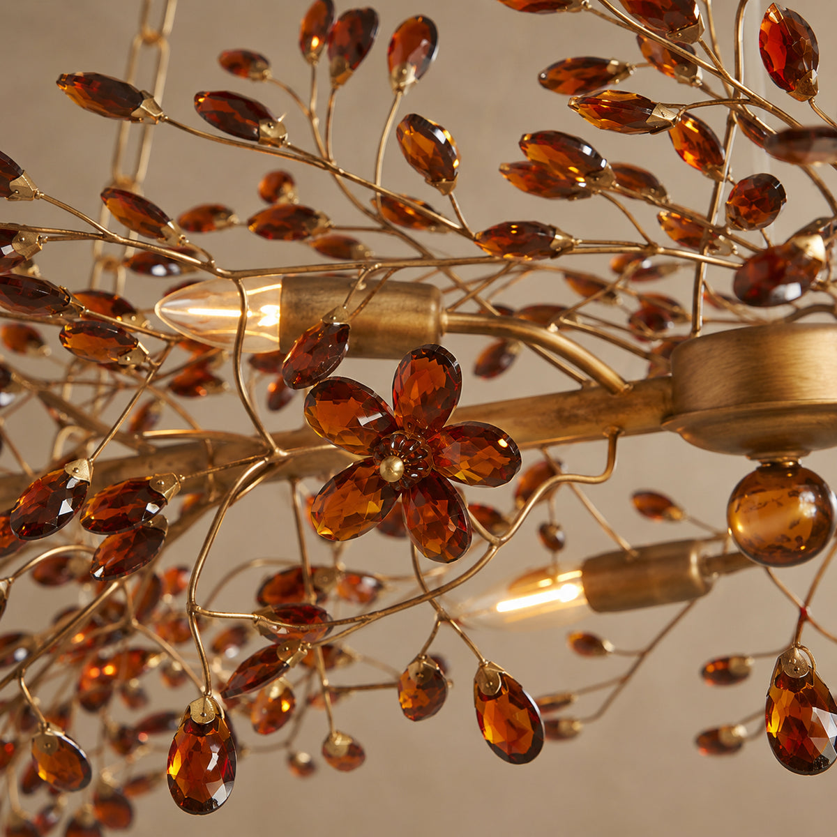Fiore Crystal Branch Linear Chandelier in Red or Black material and construction detail