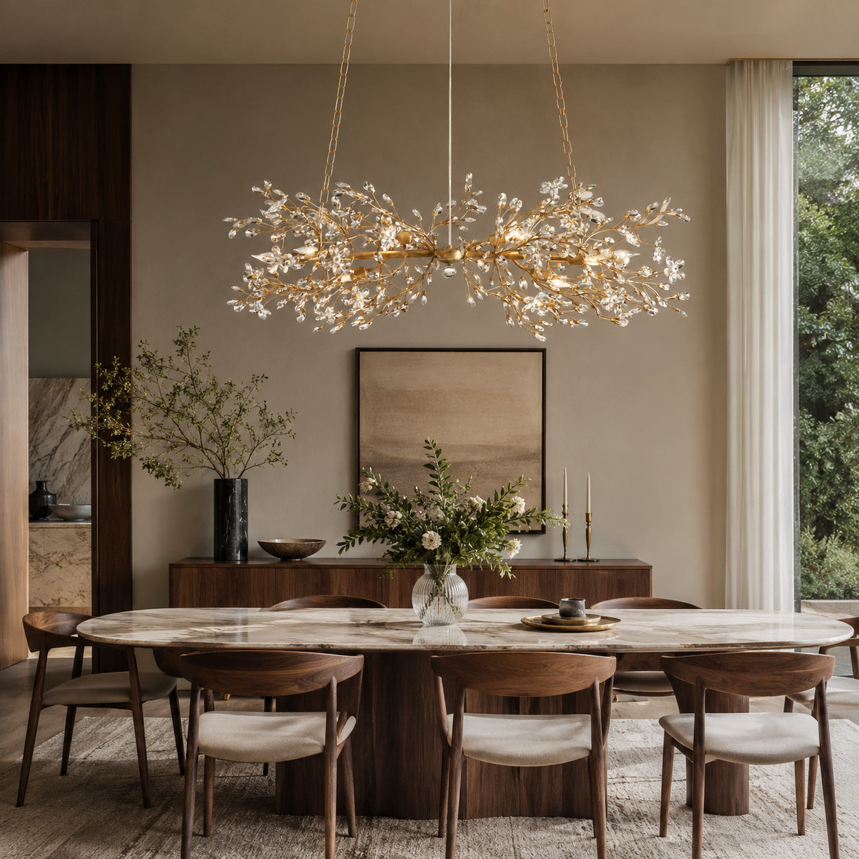 fiore-metal-linear-chandelier-over-dining-table-carra-home