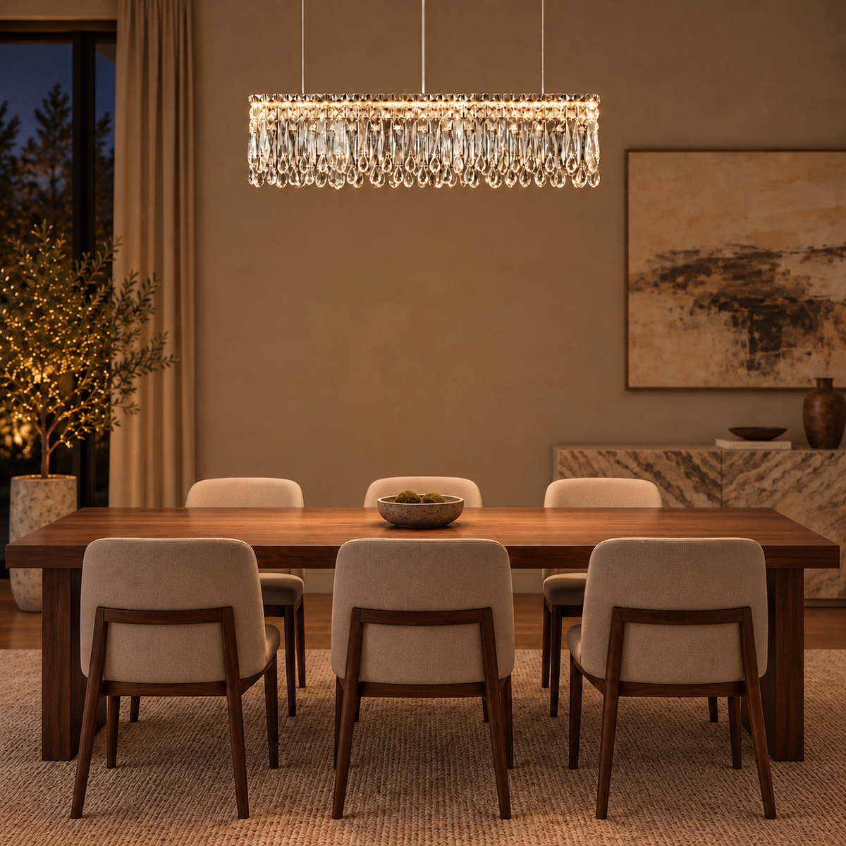 flow crystal linear chandelier chrome 100cm dining room walnut