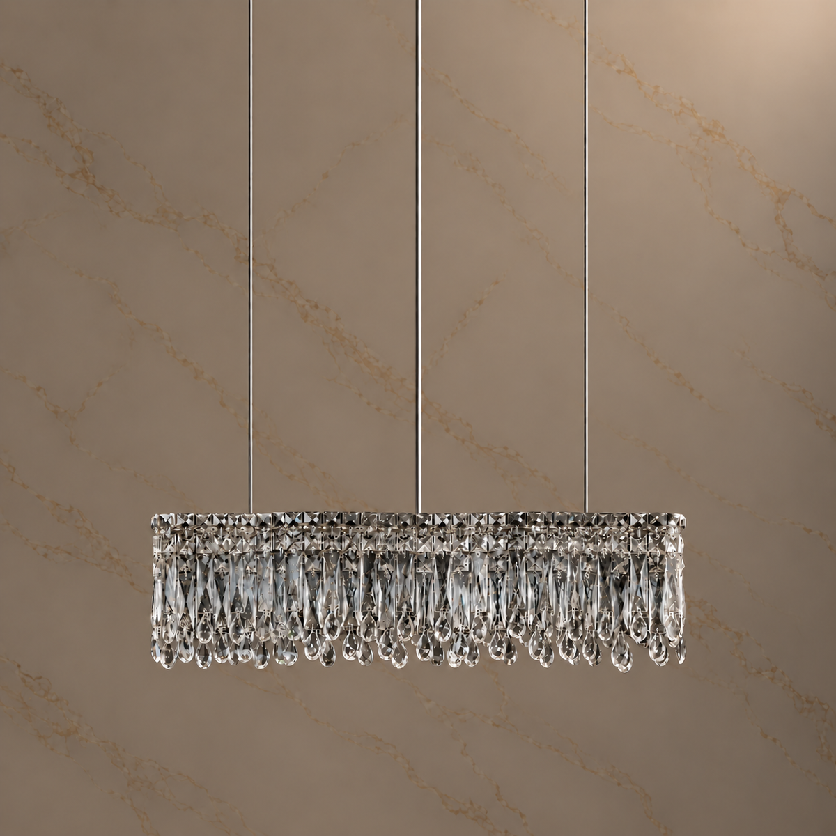 flow crystal linear chandelier chrome 100cm light off