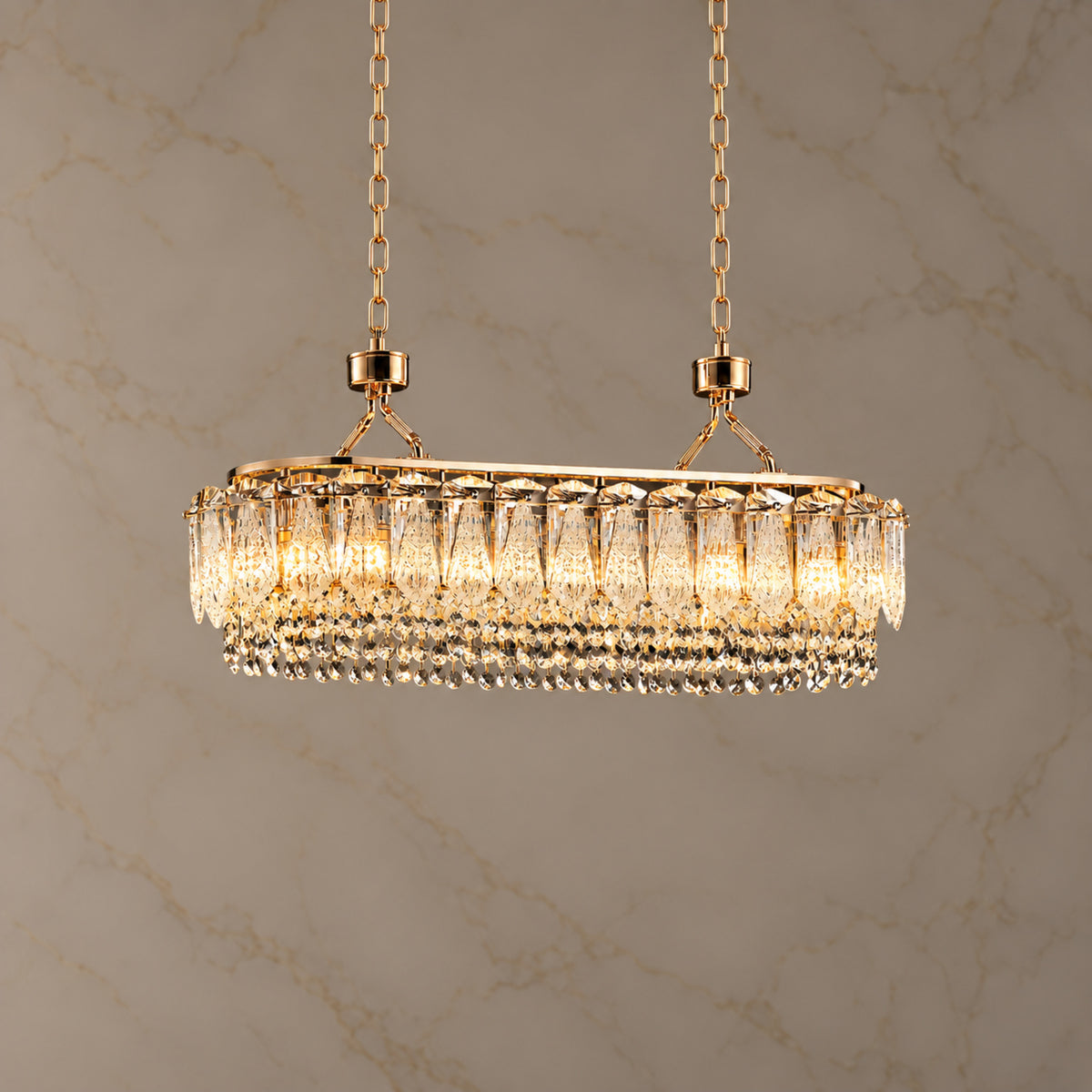 Glacier Ice-Cracked Crystal Linear Chandelier illuminated