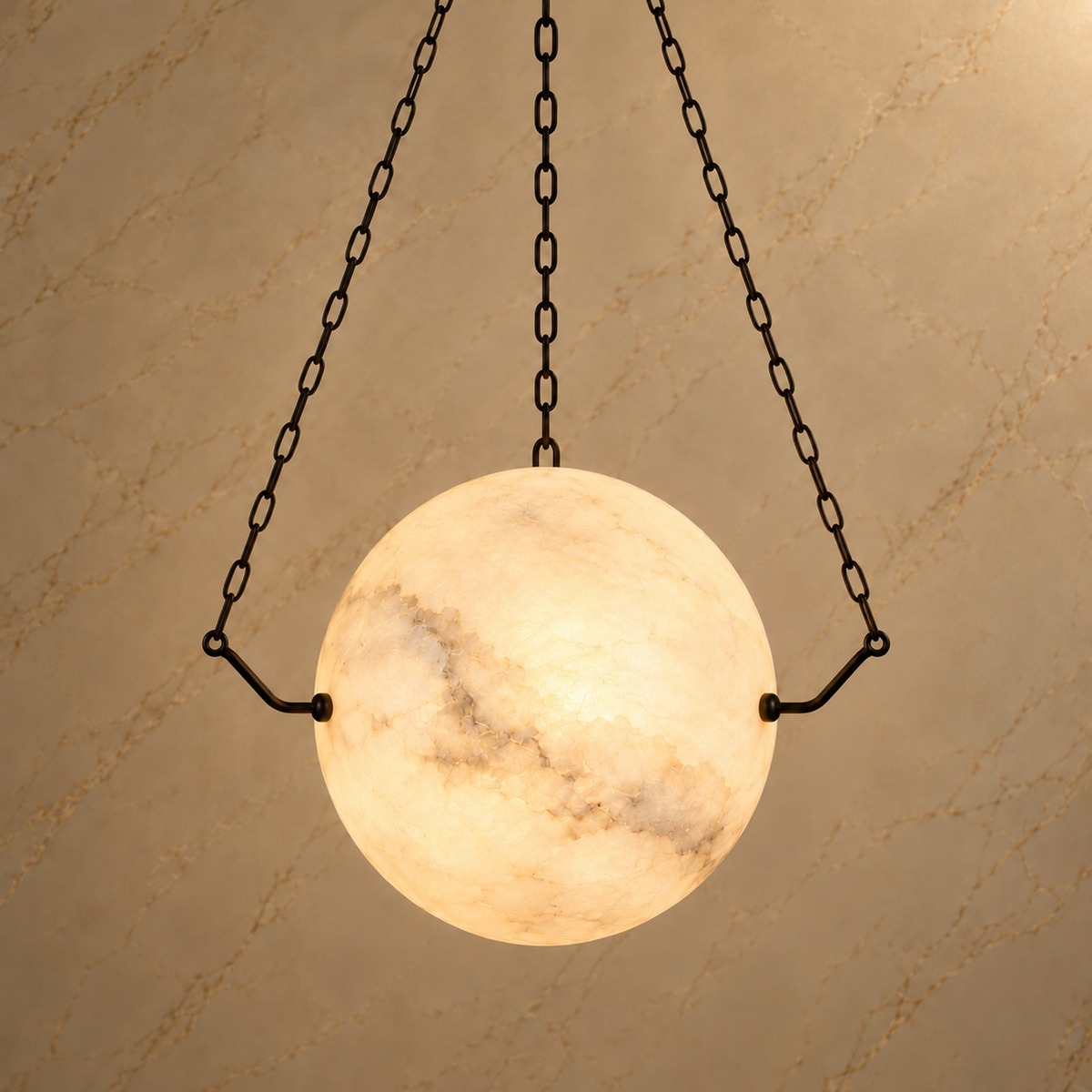 Globus Alabaster Globe Pendant Light black 56 cm light on | CARRA HOME