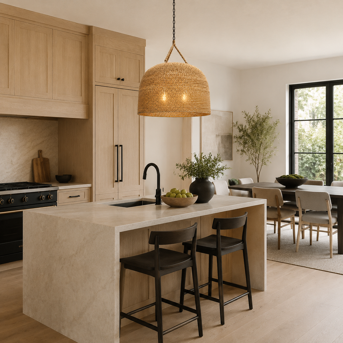 Green Oaks oversized pendant in an open-plan kitchen