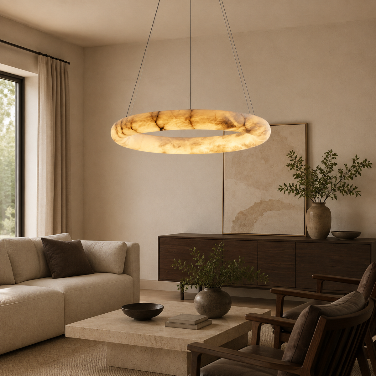 Halima alabaster halo chandelier in living room