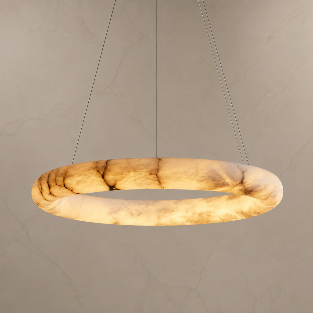 Halima alabaster halo chandelier 31.5 inch light on