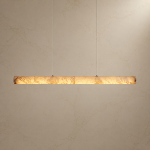 Halima Alabaster Linear Chandelier illuminated