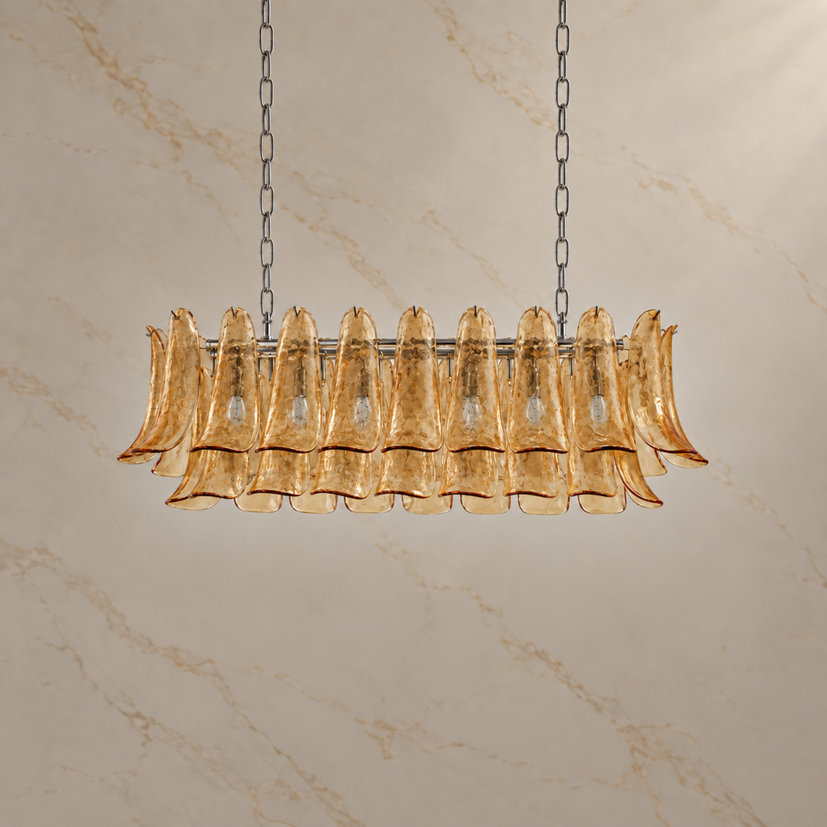 Liora amber glass petal linear chandelier, unlit | CARRA HOME