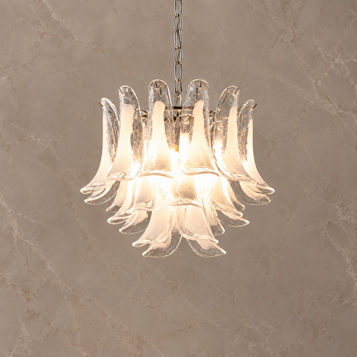 Florielle clear glass petal chandelier, 50 cm, illuminated | CARRA HOME