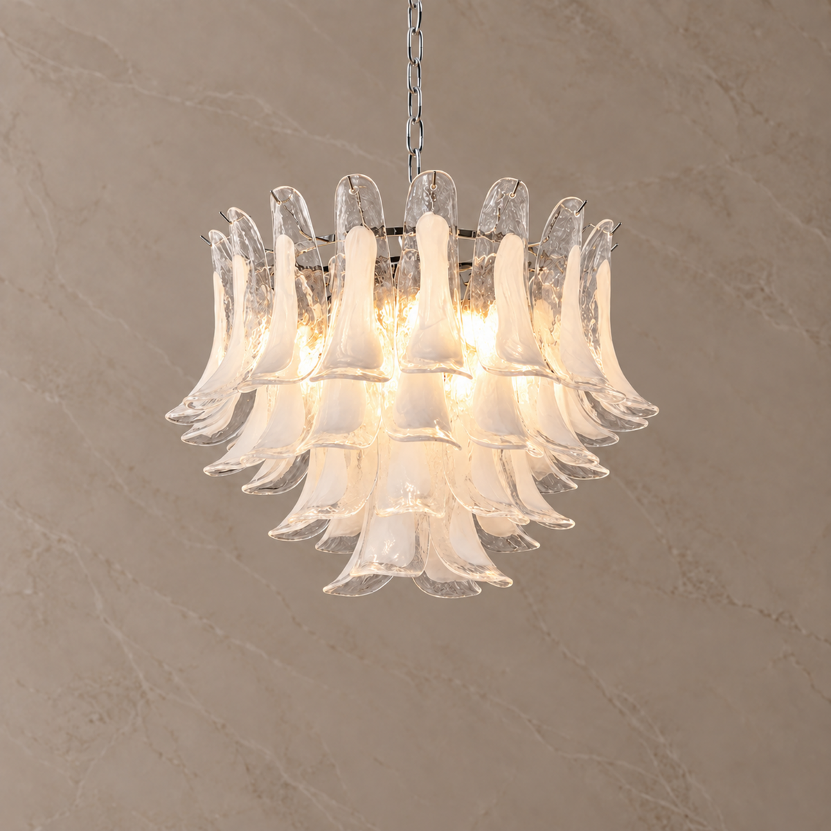 Florielle clear glass petal chandelier, 65 cm, illuminated | CARRA HOME