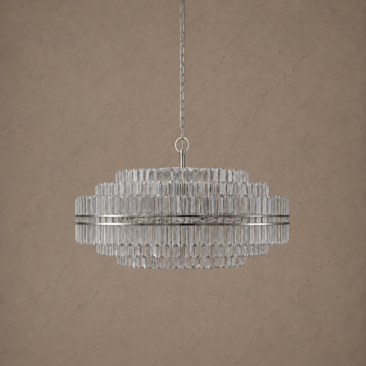 Hayes Crystal Round 16-Light Chandelier in chrome, 102cm, light off