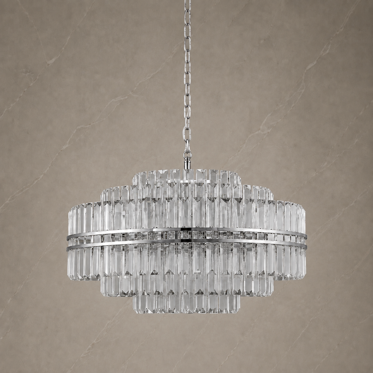 Hayes Crystal Round 16-Light Chandelier in chrome, 71cm, light off