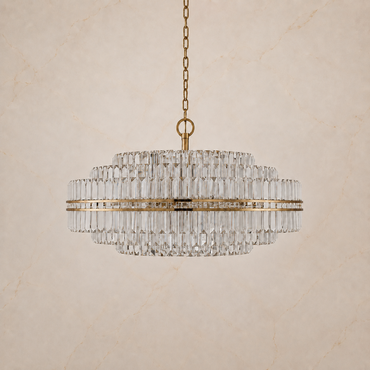 Hayes Crystal Round 16-Light Chandelier in gold, 102cm, light off