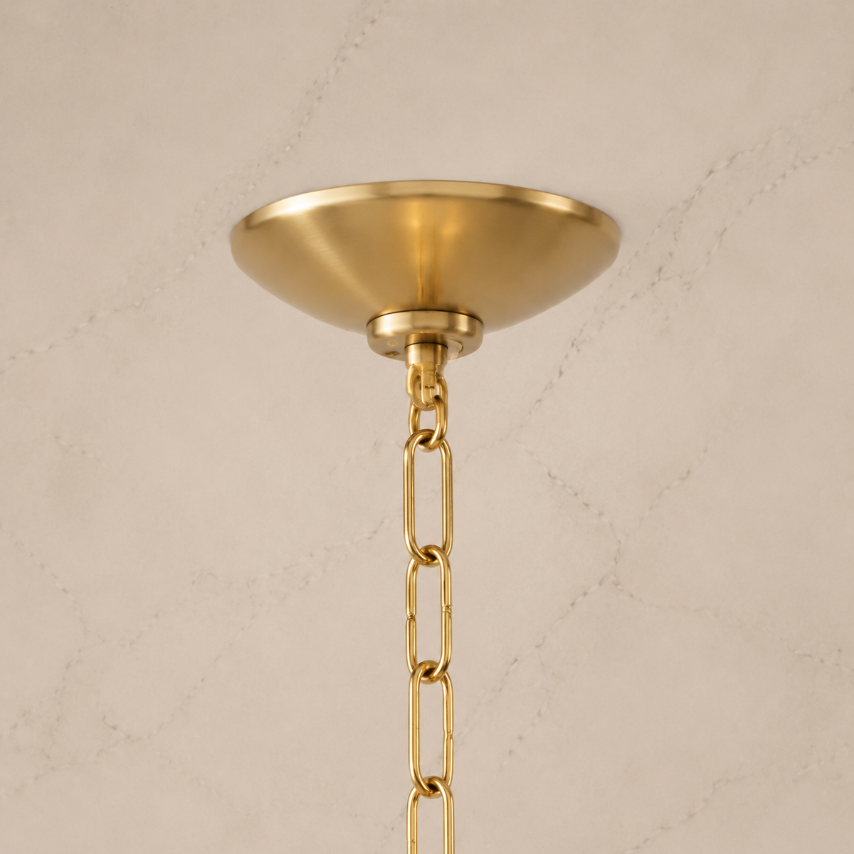 Hayes Crystal Round 16-Light Chandelier in gold ceiling canopy detail