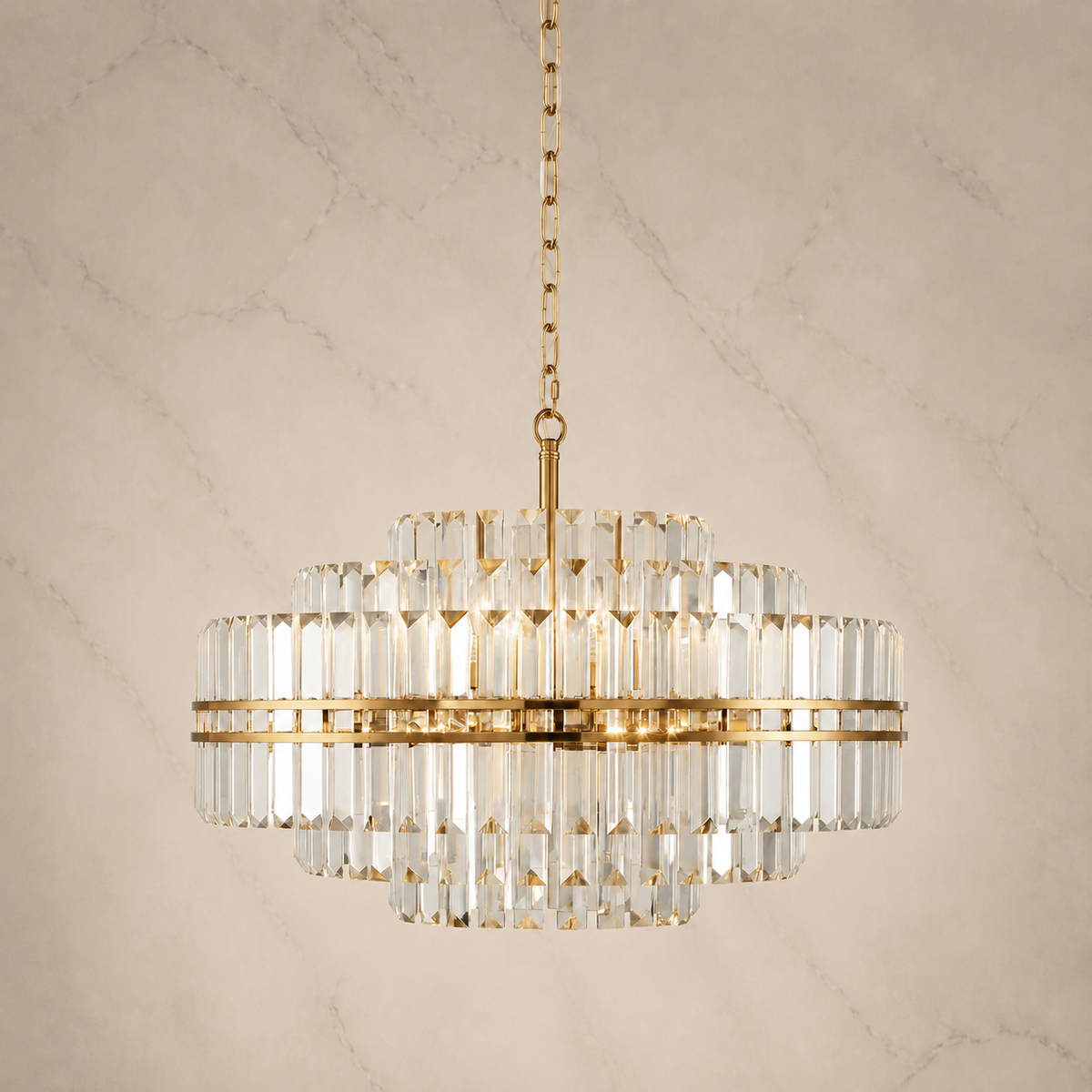 Hayes Crystal Round 16-Light Chandelier in gold, 71cm, light on