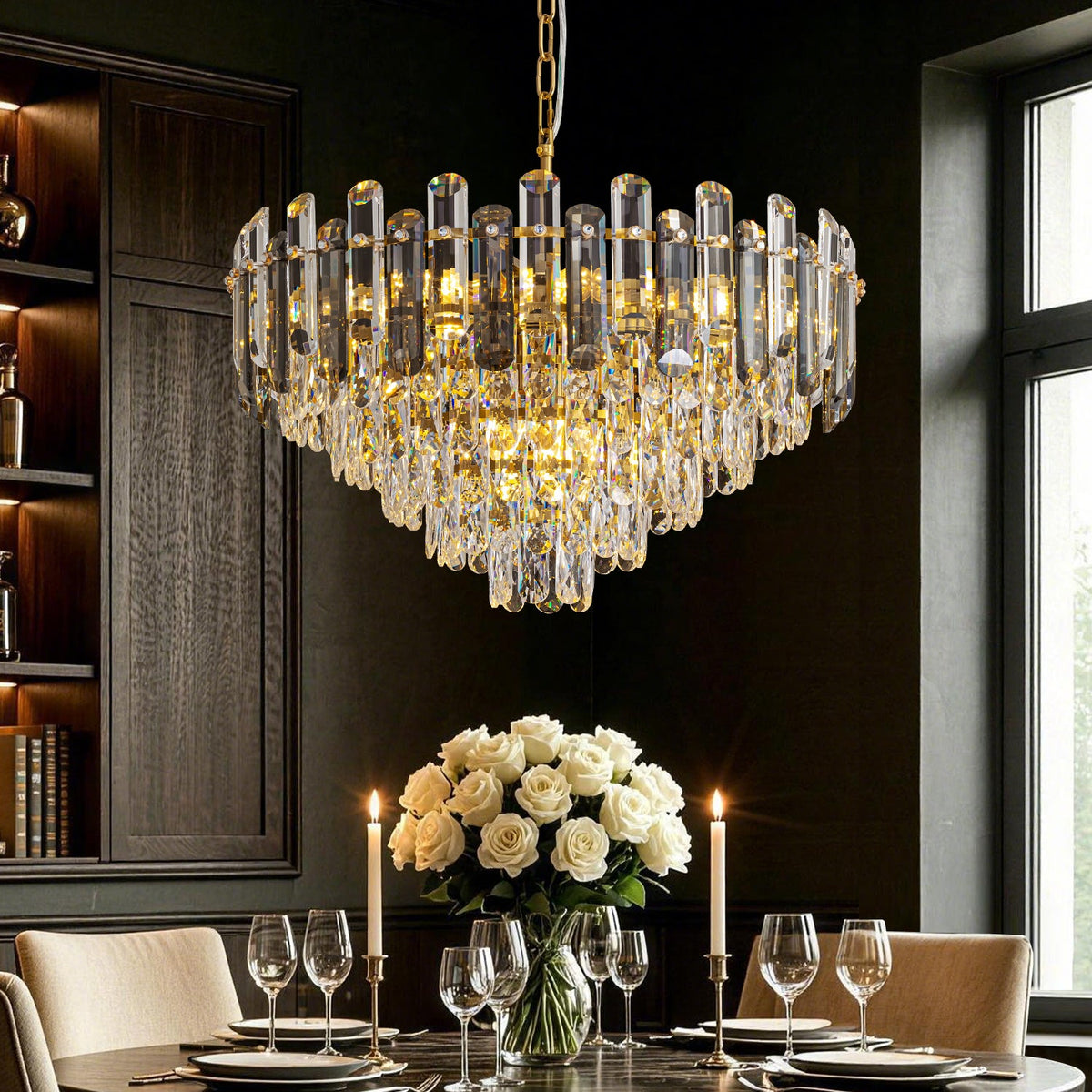 Elarisse Gold Crystal Prism Crown Chandelier product view 2