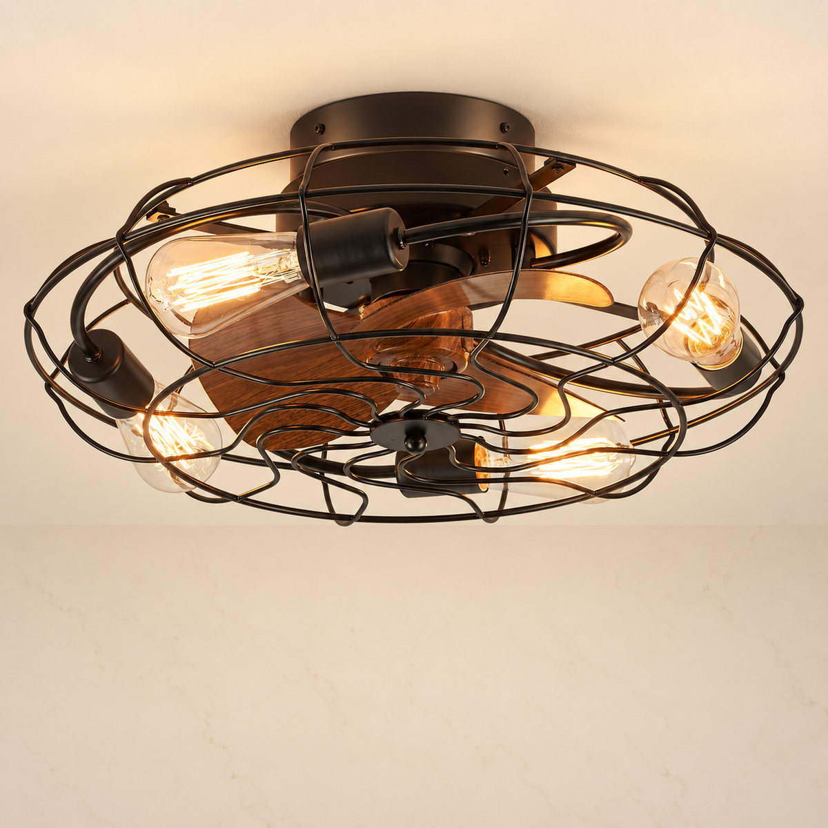 21-inch Industrial Caged Ceiling Fan with Light
