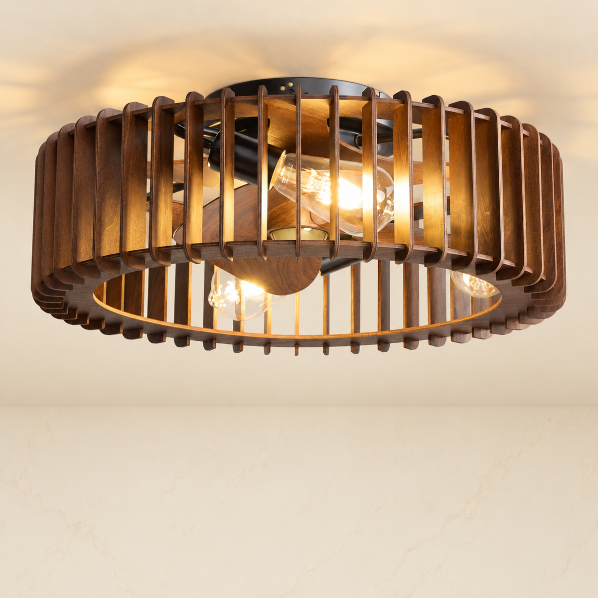 19.6-inch Industrial Caged Flush Mount Ceiling Fan
