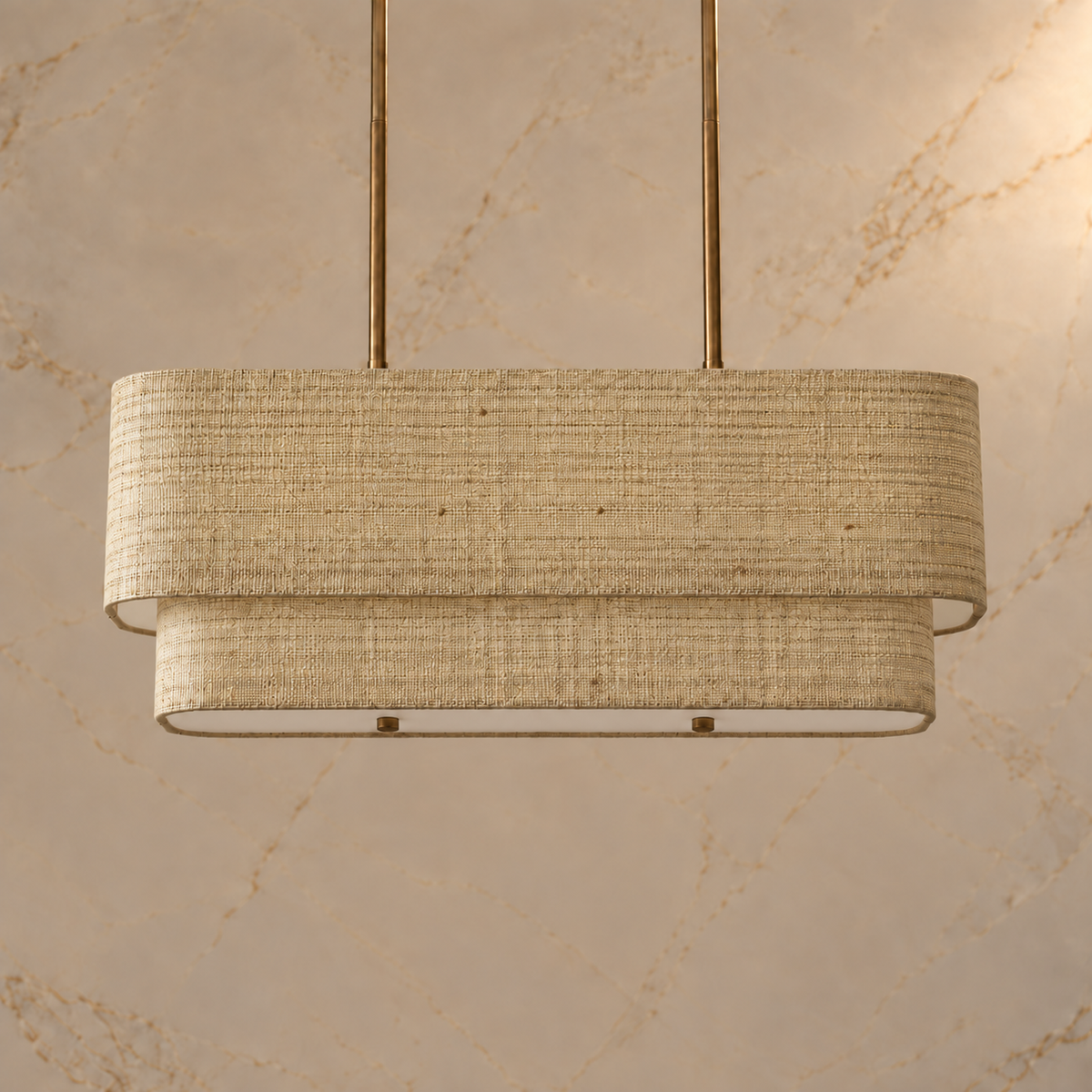 Laren layered linear chandelier in Seagrass, light off | CARRA HOME