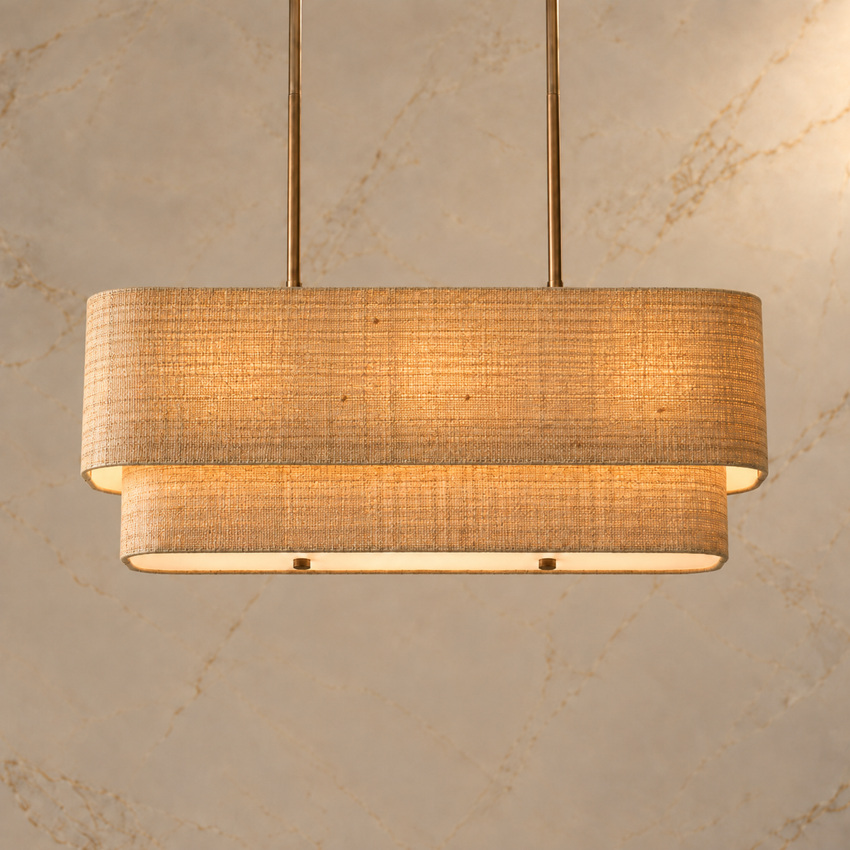 Laren layered linear chandelier in Seagrass, light on | CARRA HOME
