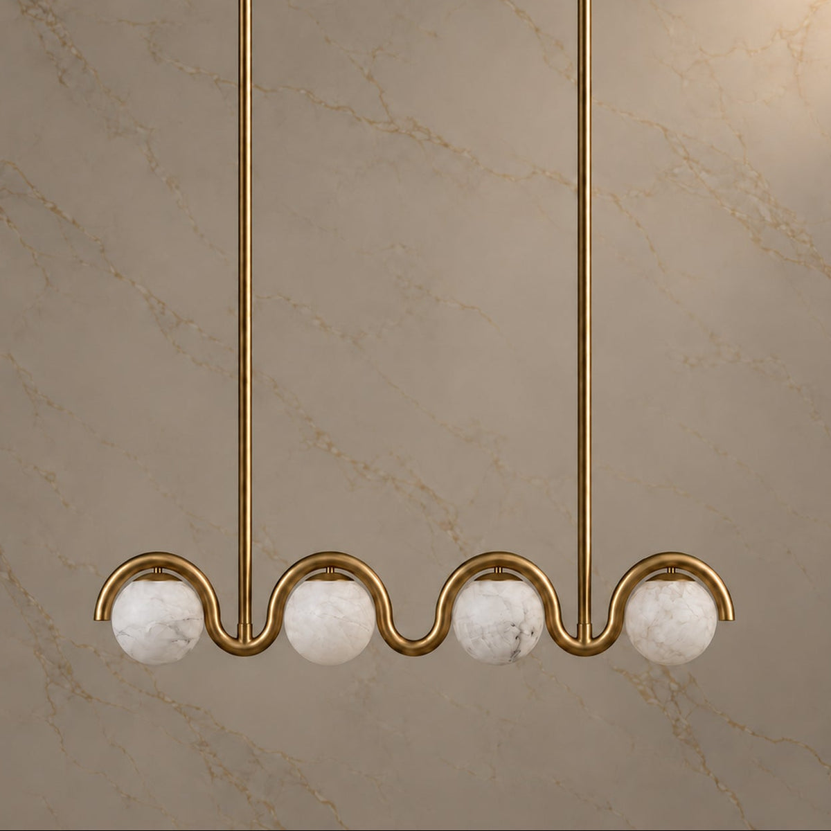 Lenox Alabaster Wave Linear Chandelier gold 112cm four lights, light off | CARRA HOME