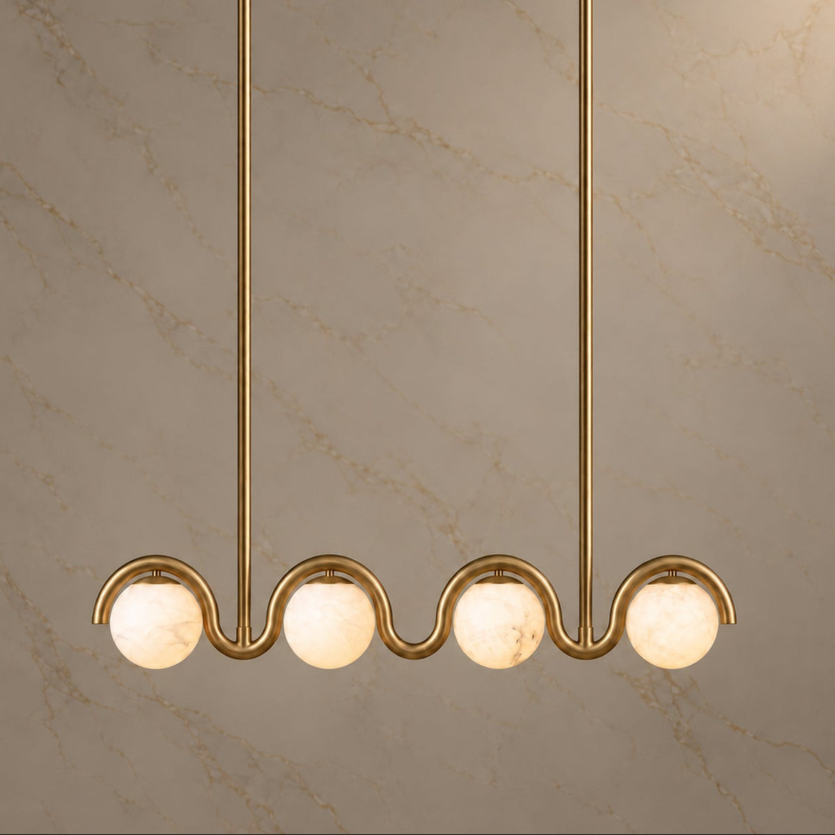 Lenox Alabaster Wave Linear Chandelier gold 112cm four lights, light on | CARRA HOME