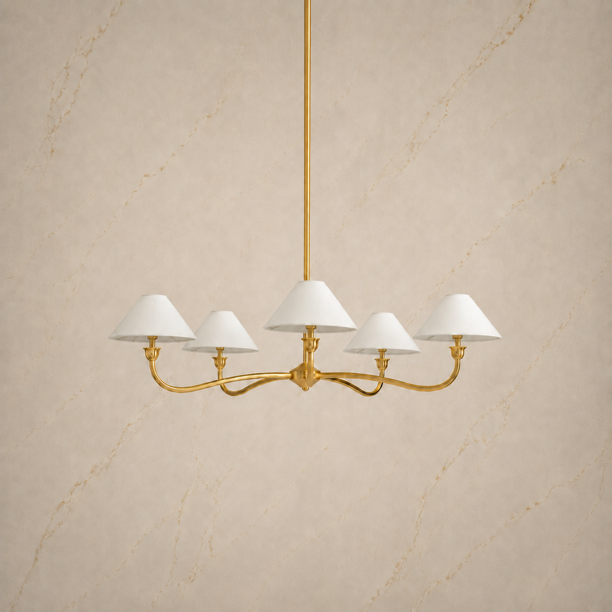 Lilith Metal Curved Arm Chandelier in gold, light off