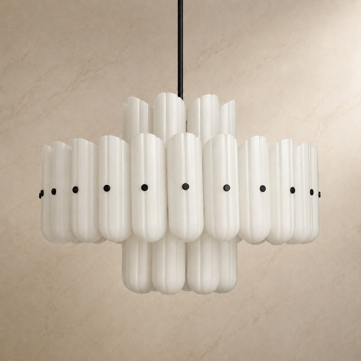 Lorna Opal Glass Double Tier Chandelier in black, light off