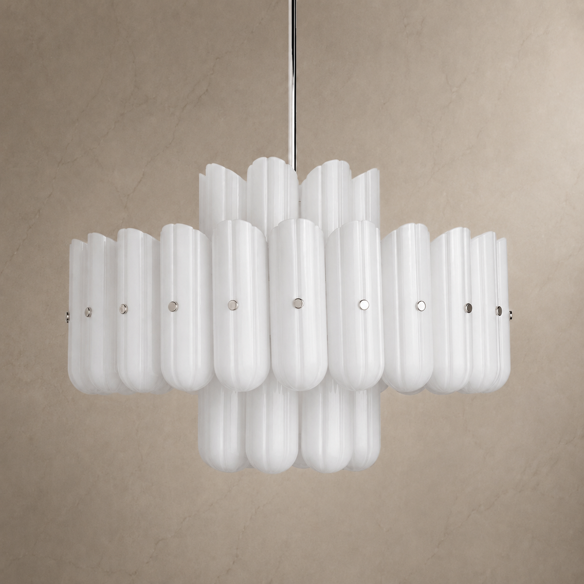 Lorna Opal Glass Double Tier Chandelier in chrome, light off