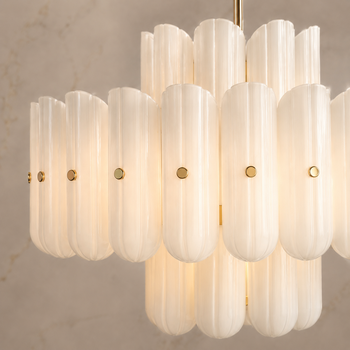 Lorna Opal Glass Double Tier Chandelier gold body detail
