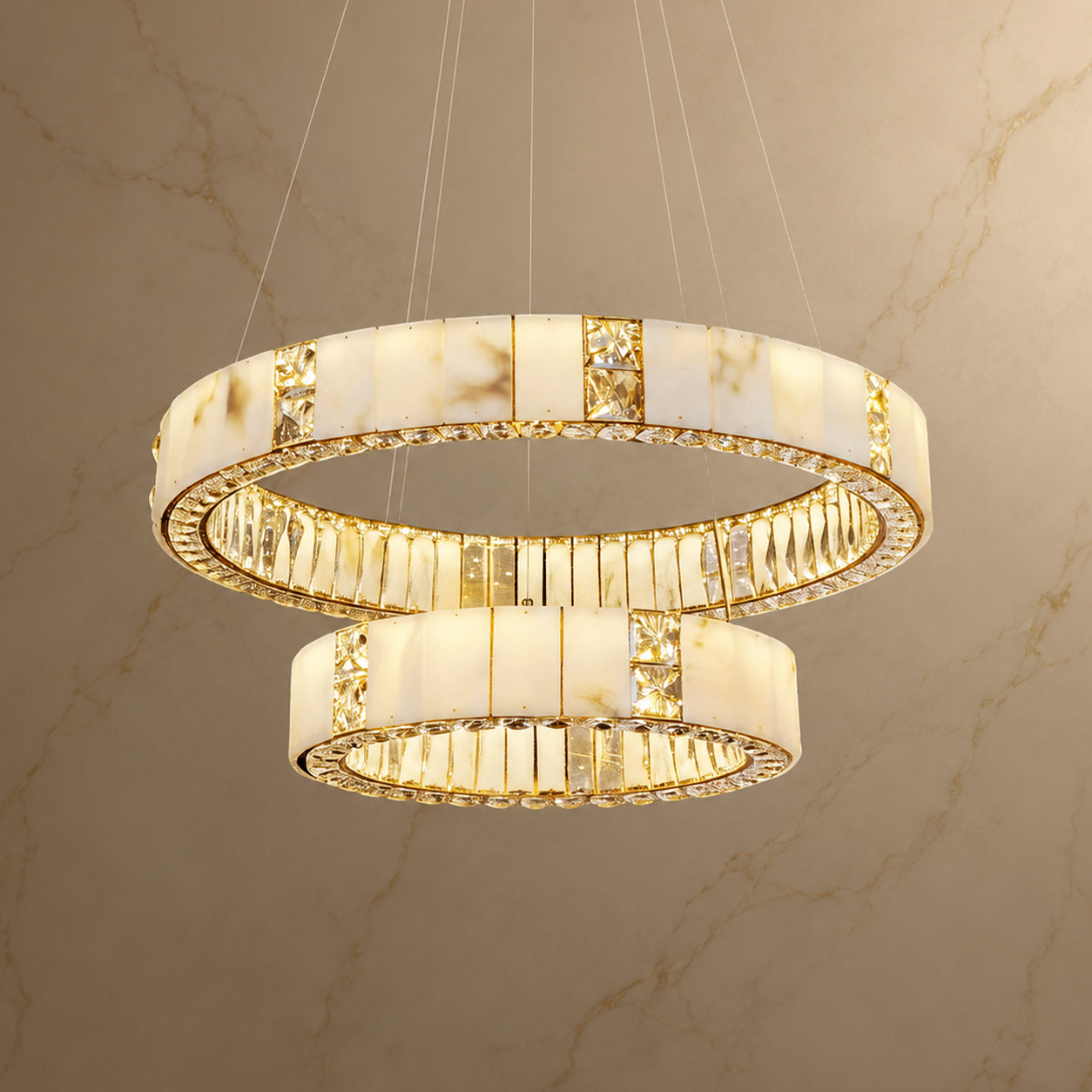 Lumaire Alabaster 2-Tier Ring Chandelier