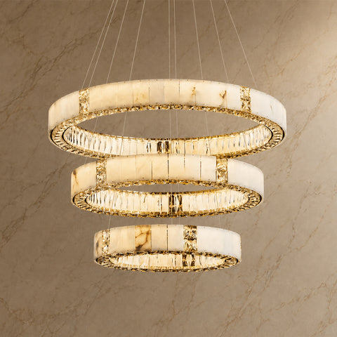 Lumaire Alabaster Multi-Ring Chandelier illuminated